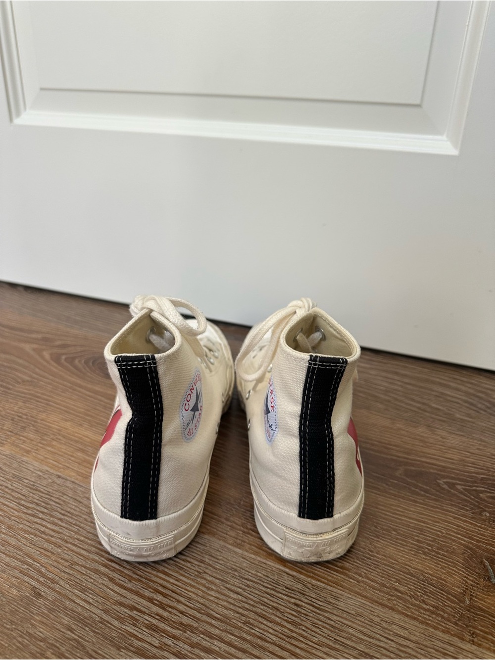 Comme des Garcons PLAY Cream High-Top Canvas Sneaker with Red Heart Logo - Picture 6 of 8